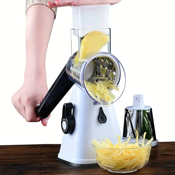 3 IN 1 Rotary Cheese Grater with 3 Changeable Blades & Handle Vegetable Cheese Shredder Slicer Grater for Kitchen