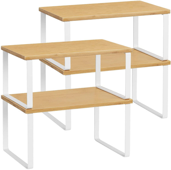 Set of 4 Bamboo Kitchen Cabinet Counter Shelf Organizer Stackable Expandable Shell Star Creations