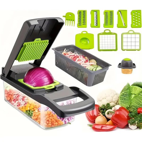 15pcs/set Premium Multifunctional Vegetable Chopper Set - Effortless Food Preparation with Interchangeable Blades, Container