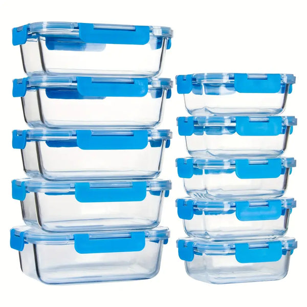 10pc Elegant Glass Meal Prep Containers Set – Airtight Lids, Microwave-to-Table, Stackable Design – BPA-Free, Leak-Proof Food Storage Containers