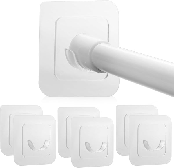 8 Pack Curtain Rod Holders No Drilling, Adhesive Shower Rod Holder for Bathroom, Clear Tension Rod Holder for Windows, Wall (Clear) Shell Star Creations