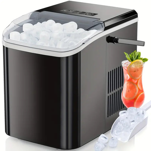 Portable Ice Maker Countertop with Ice Scoop, Basket and Handle, 9 Ice Cubes in 6 Minutes, 26.5lbs/24Hrs, Self-Cleaning with 2 Sizes of Ice