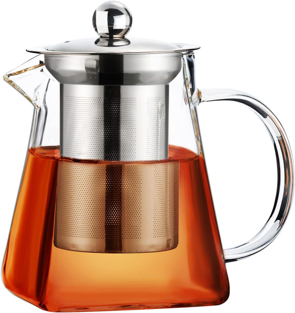 Glass Teapot Stovetop 18.6 OZ with, Borosilicate Clear Tea Kettle with Removable 18/8 Stainless Steel Infuser, Teapot Blooming and Loose Leaf Tea Maker Tea Brewer for Camping, Travel Shell Star Creations
