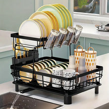 2-Layer Dish Drying Rack - Spacious Kitchen Counter Storage with Efficient Metal Bowl and Dish Drying
