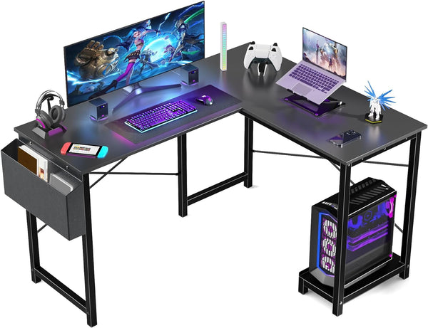 L Shaped Computer Desk - Gaming Table Corner Desk 50 Inch PC Writing Desk Study Desks with Wooden Desktop CPU Stand Side Bag