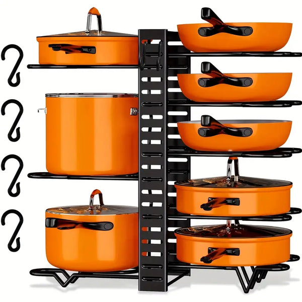 Pots and Pans Organizer Rack under Cabinet, 8-Tier Kitchen Organizers and Storage Pot Racks, Adjustable Pot Organizer