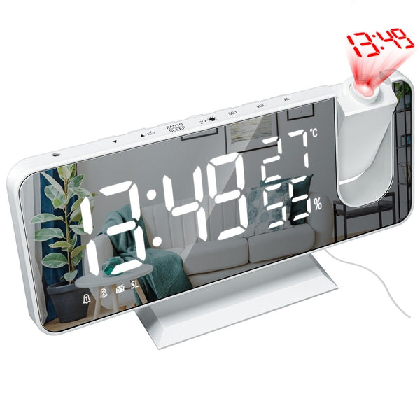 7.5" LED Digital Projector Projection Snooze Dual Alarm Clock FM Radio Timer USB Shell Star Creations