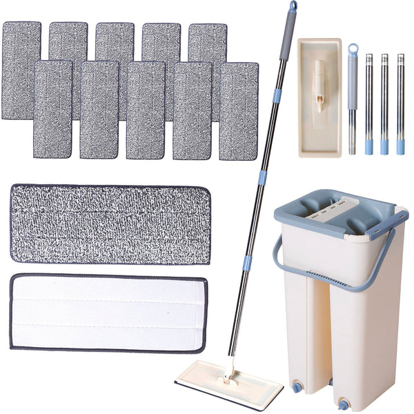 Mop and Bucket with Wringer Set Self Cleaning Wet Dry Usage with 10Pcs Mop Pads Shell Star Creations