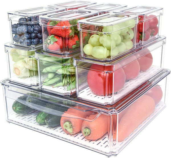 10 Pack Refrigerator Pantry Organizer Bins, Stackable Fridge Bins with Lids Shell Star Creations
