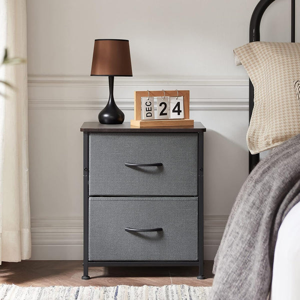 Nightstand Set of 2, Small Dresser for Bedroom with 2 Drawers, Bedside Table Night Stand End Table with Fabric Bins