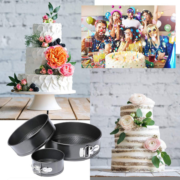 Cake Pan Set Of 3 (4 7 9 Inch) - Round Nonstick Baking Pans Spring Form For Cheesecake, Tier Wedding Cakes, And More - Removable Bottom, Leakproof Shell Star Creations