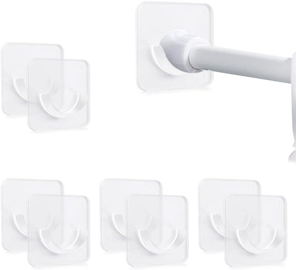 8 Pack Curtain Rod Holders No Drilling, Adhesive Shower Rod Holder for Bathroom, Clear Tension Rod Holder for Windows, Wall (Clear) Shell Star Creations