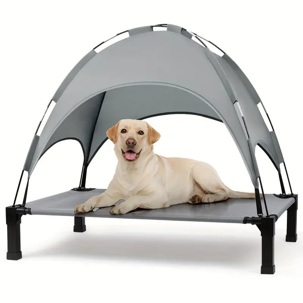 Outdoor Dog Bed with Canopy, XL Elevated Dog Bed, Dog Cot, Pet Bed with Oxford Fabric