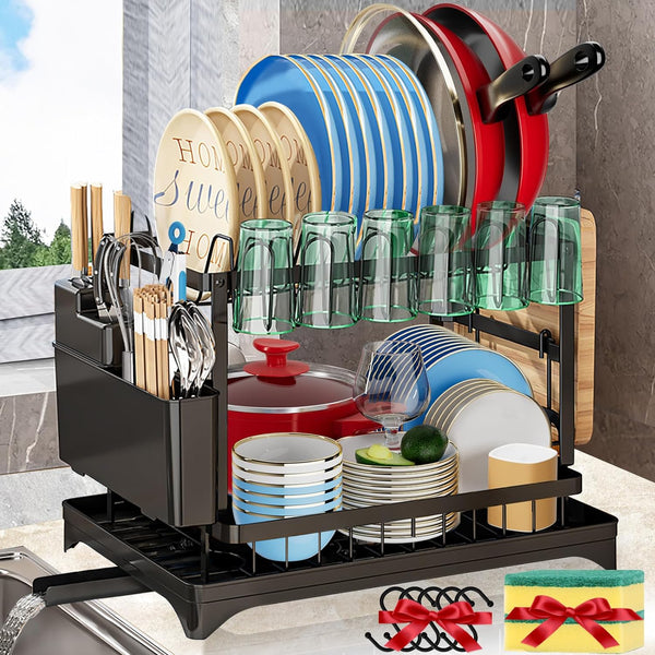 2 Tier Dish Drainer Drying Rack Drainboard Set with Drainage for Kitchen Counter Shell Star Creations