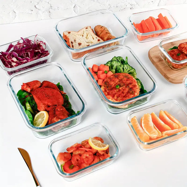 10pc Elegant Glass Meal Prep Containers Set – Airtight Lids, Microwave-to-Table, Stackable Design – BPA-Free, Leak-Proof Food Storage Containers