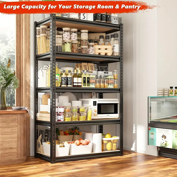 Storage Shelving Unit, 5-Tier Adjustable, 2000 lbs Capacity, Heavy Duty Garage Shelves Metal Organizer Utility Rack, Black, 36" L x 12" W x 72" H