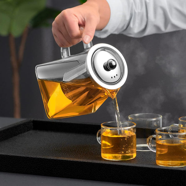 Glass Teapot Stovetop 18.6 OZ with, Borosilicate Clear Tea Kettle with Removable 18/8 Stainless Steel Infuser, Teapot Blooming and Loose Leaf Tea Maker Tea Brewer for Camping, Travel Shell Star Creations