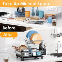 2-Layer Dish Drying Rack - Spacious Kitchen Counter Storage with Efficient Metal Bowl and Dish Drying