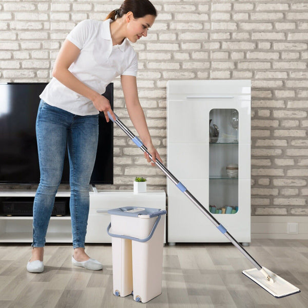 Mop and Bucket with Wringer Set Self Cleaning Wet Dry Usage with 10Pcs Mop Pads Shell Star Creations