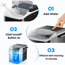 Portable Ice Maker Countertop with Ice Scoop, Basket and Handle, 9 Ice Cubes in 6 Minutes, 26.5lbs/24Hrs, Self-Cleaning with 2 Sizes of Ice