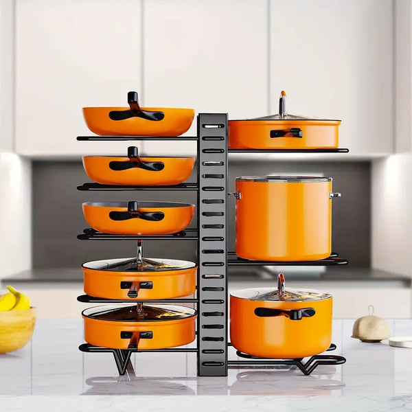 Pots and Pans Organizer Rack under Cabinet, 8-Tier Kitchen Organizers and Storage Pot Racks, Adjustable Pot Organizer