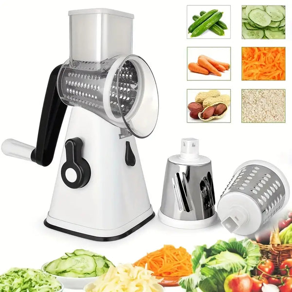 3 IN 1 Rotary Cheese Grater with 3 Changeable Blades & Handle Vegetable Cheese Shredder Slicer Grater for Kitchen