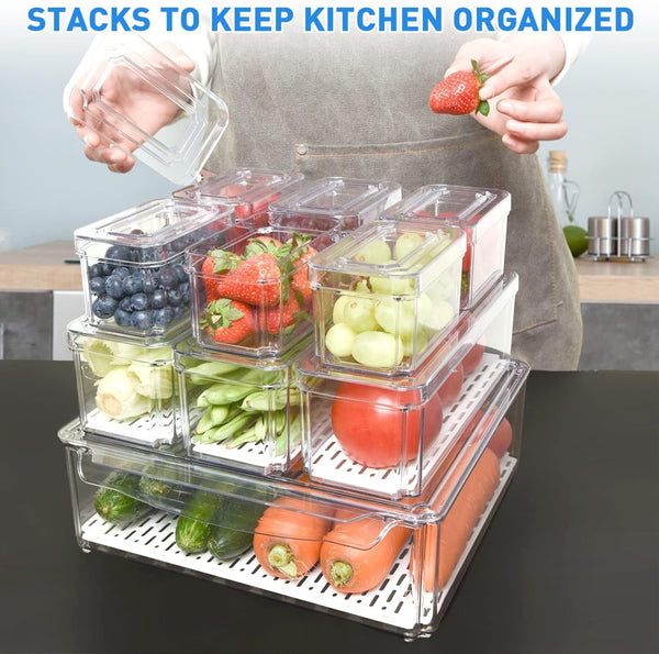 10 Pack Refrigerator Pantry Organizer Bins, Stackable Fridge Bins with Lids Shell Star Creations