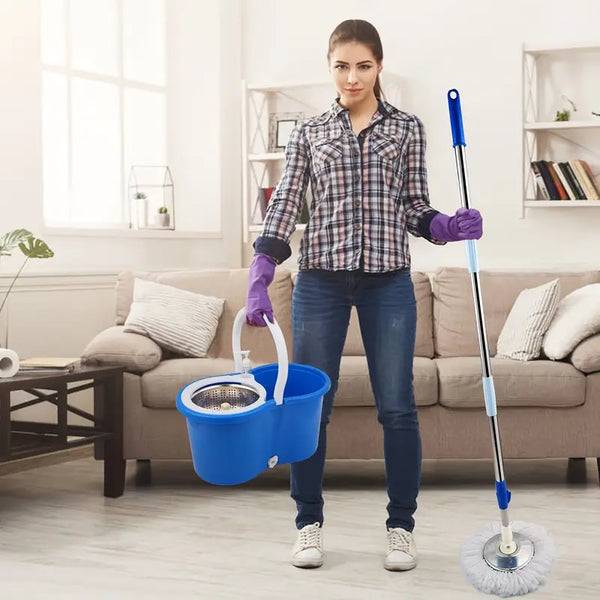 Mop and Bucket with Wringer Set, Spin Mop with 3 Washable Microfiber Pads, Floor Mop Bucket