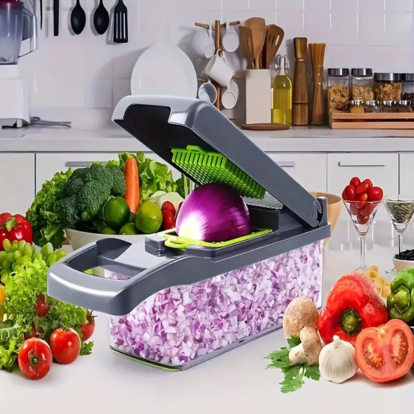 15pcs/set Premium Multifunctional Vegetable Chopper Set - Effortless Food Preparation with Interchangeable Blades, Container